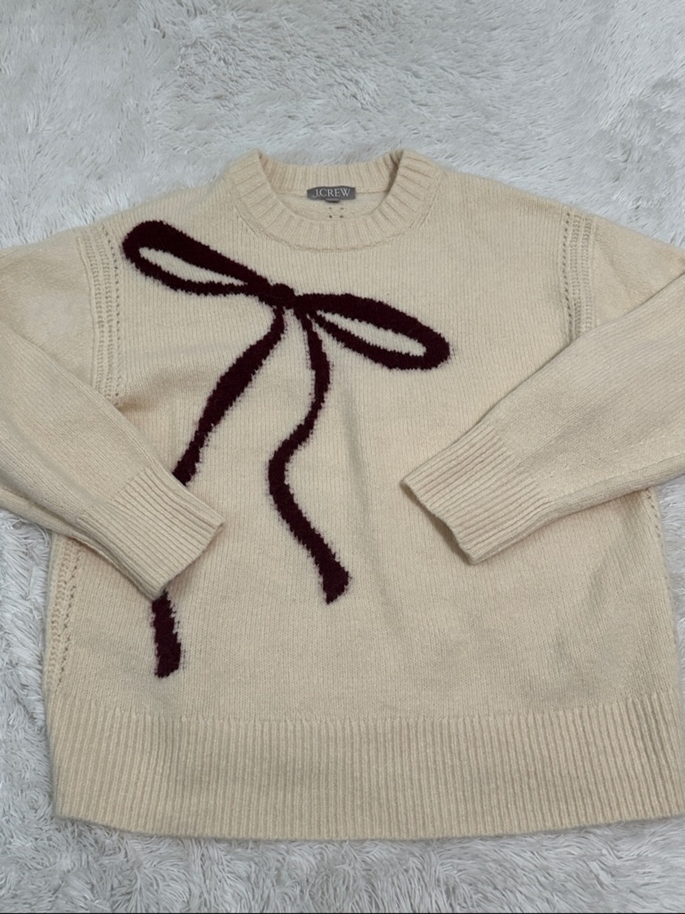 J.Crew Relaxed Crewneck Bow Print Sweater Merino Wool Alpaca Small S
